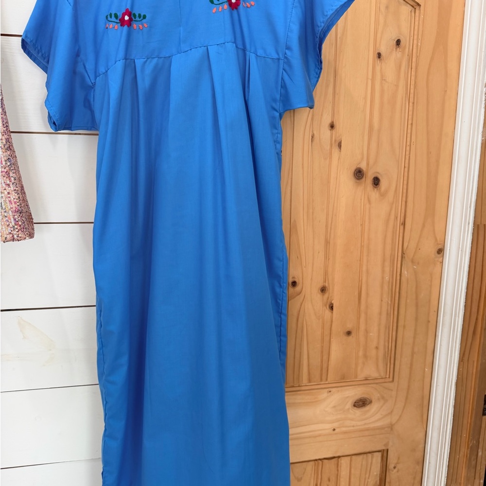 Mexican Embroidered Blue Dress - Picture 4 of 4